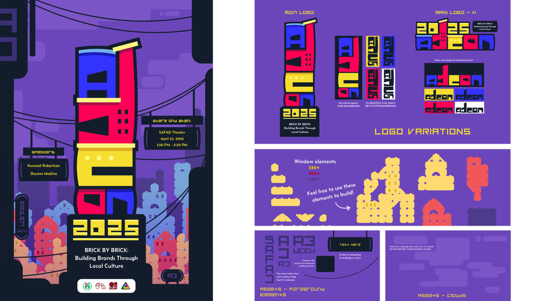 AdCon 2025 Key Visuals and logo and samples of the brand deck assets page