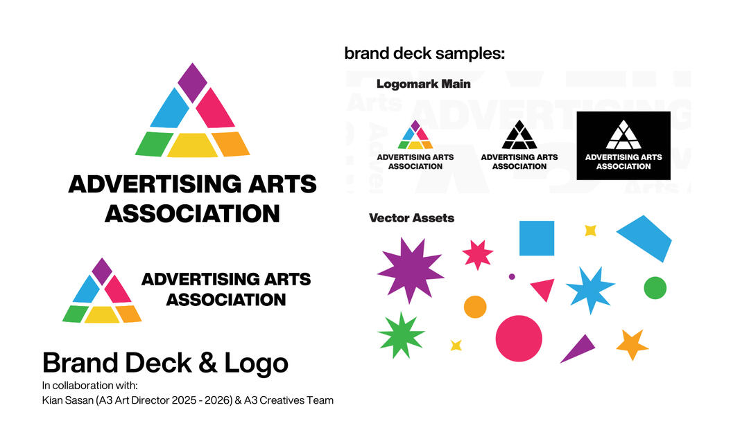 Advertising Arts Association branding showcasing the logos, and the various assets we made