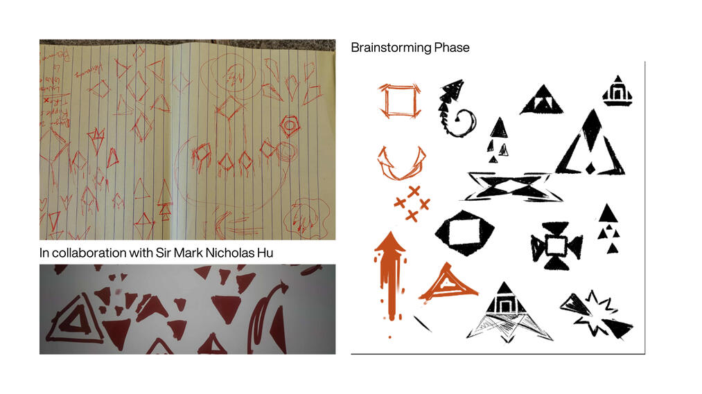 Brainstorming phase, made using random abstract shapes. With the main theme relating to triangles and power - In collaboration with Sir Nicholas Mark Hu