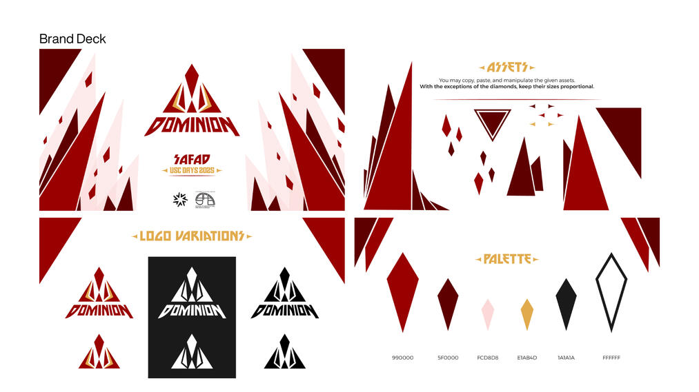 Final output - samples or pages from the brand deck for the DOMINION Creatives team.