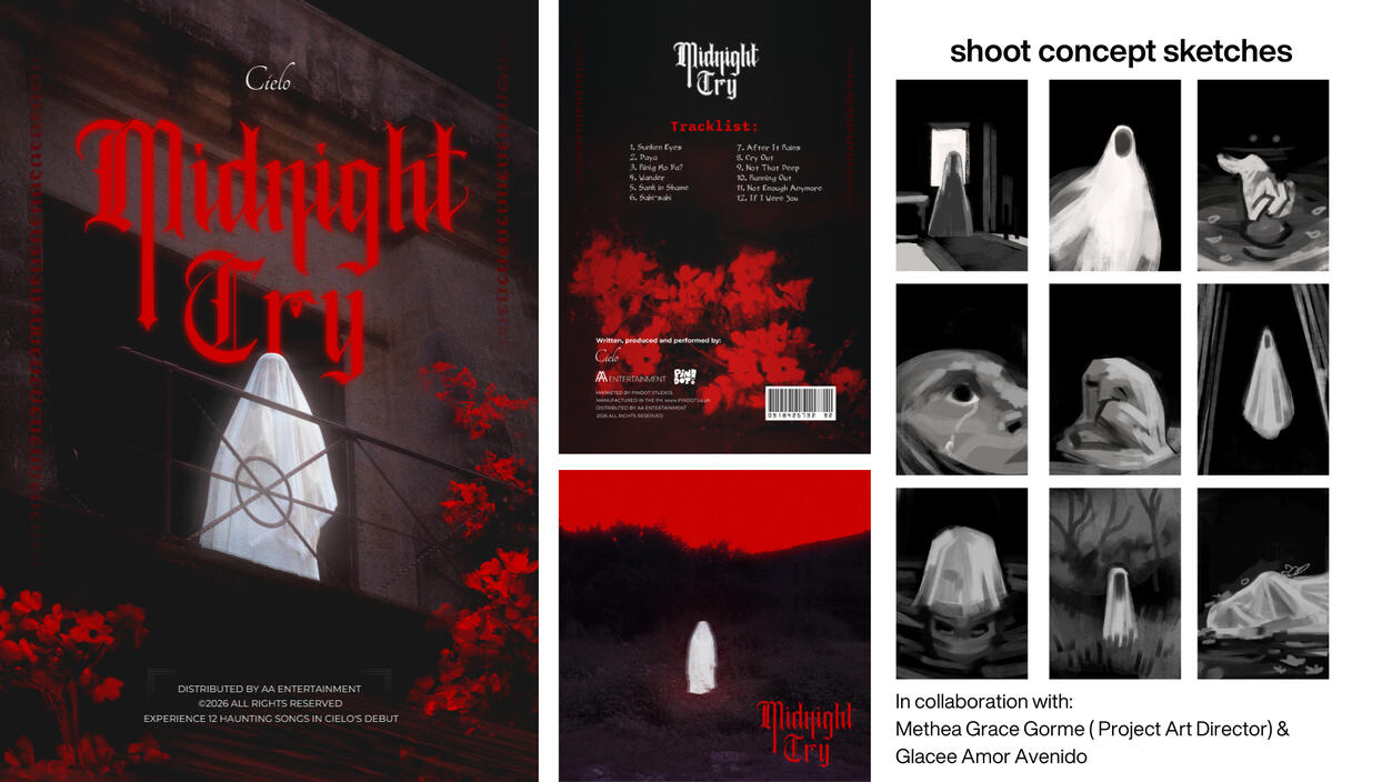 Midnight Cry - First album project for our Art Direction 2 class. Spearheaded by Methea Grace Gorm. These are my main contributions to the project.