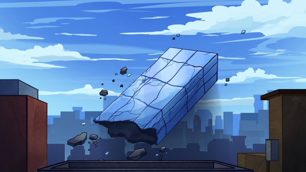 A building snapped in half, yet somehow it remains suspended in the air