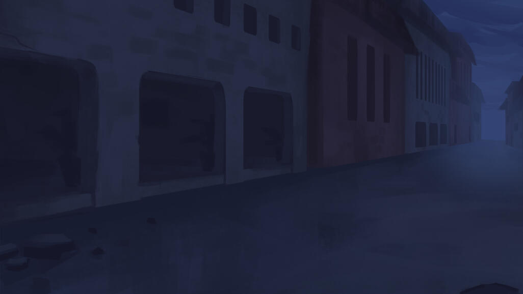 A long shot of the town's street