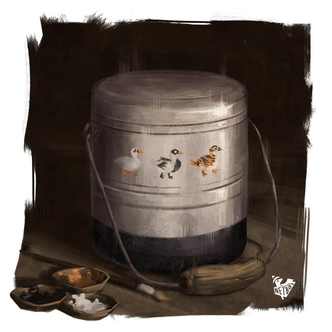 A study on metal. Thought to make it fun by painting a scene described from the furry visual novel "The Smoke Room".
